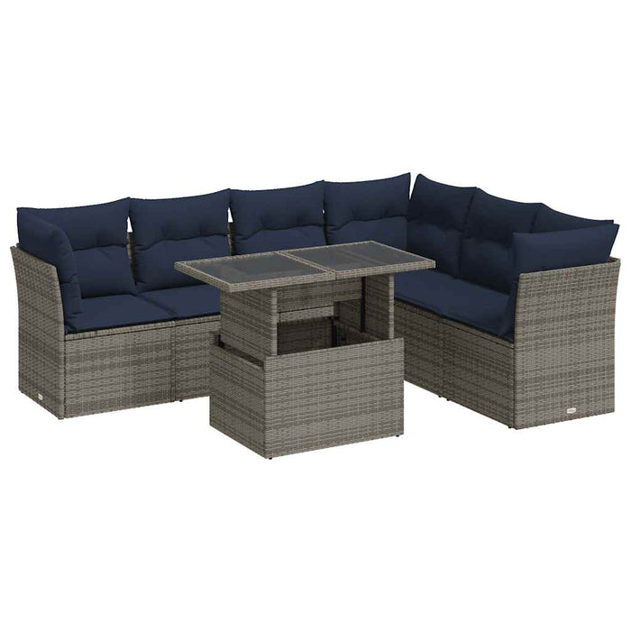 Set canapele grădină perne 7 piese negru, poliratan/lemn acacia - WALTI WALTI