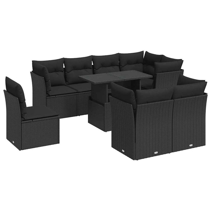 Set mobilier de grădină cu perne, 9 piese, negru, poliratan - WALTI WALTI