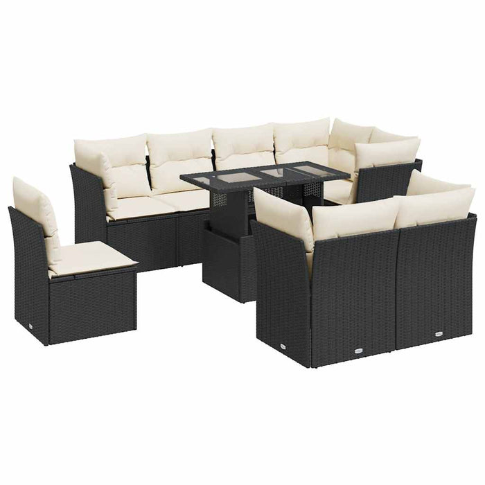 Set mobilier de grădină cu perne, 9 piese, negru, poliratan - WALTI WALTI