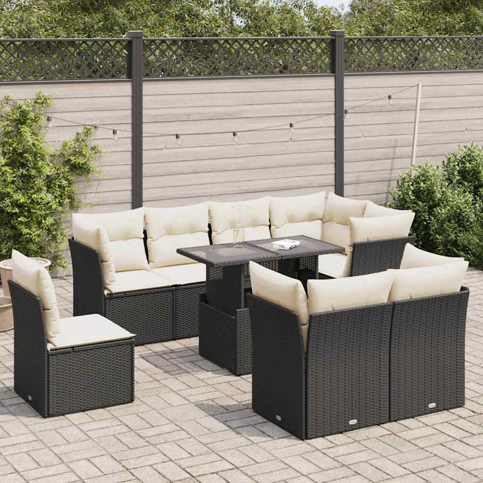 Set mobilier de grădină cu perne, 9 piese, negru, poliratan - WALTI WALTI