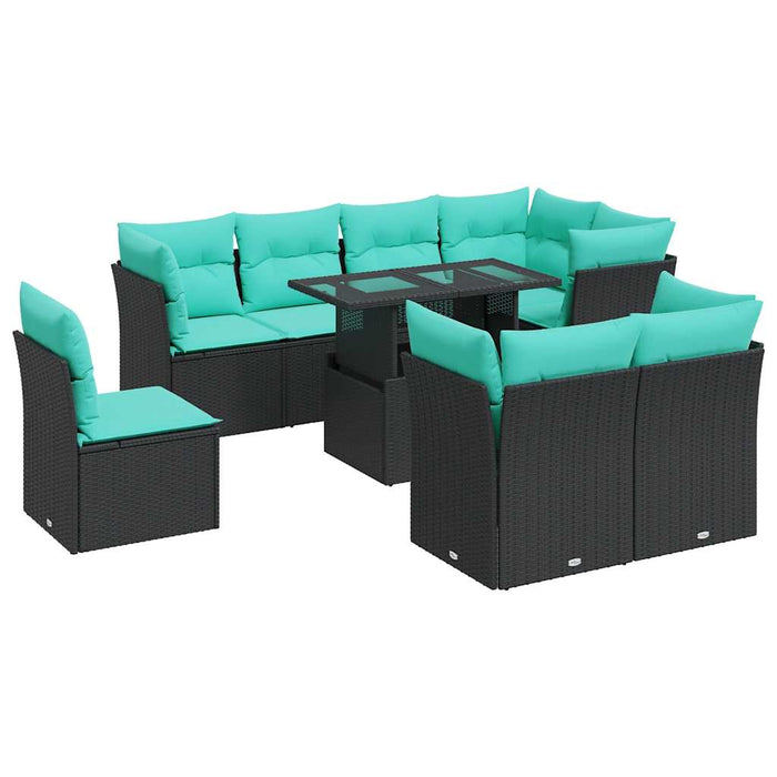 Set mobilier grădină perne 9 piese negru poliratan/lemn acacia - WALTI WALTI