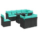 Set mobilier grădină perne 9 piese negru poliratan/lemn acacia - WALTI WALTI