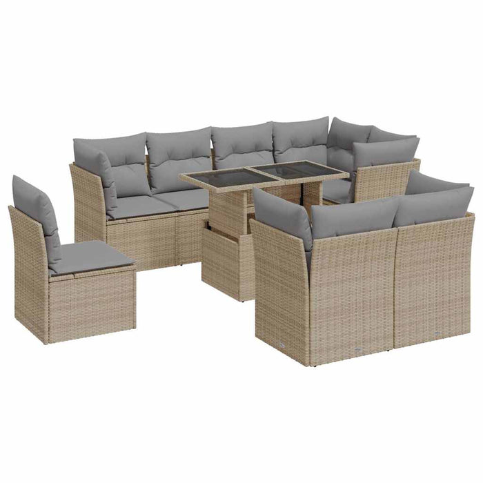 Set canapele de grădină, 9 piese, cu perne, bej, poliratan - WALTI WALTI