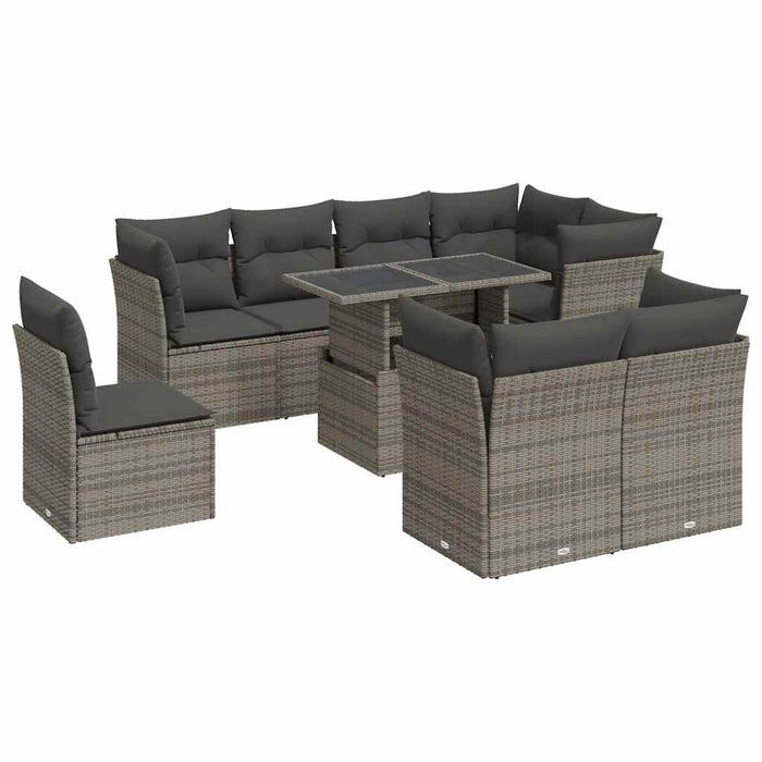 Set canapele de grădină, 9 piese, cu perne, gri, poliratan - WALTI WALTI