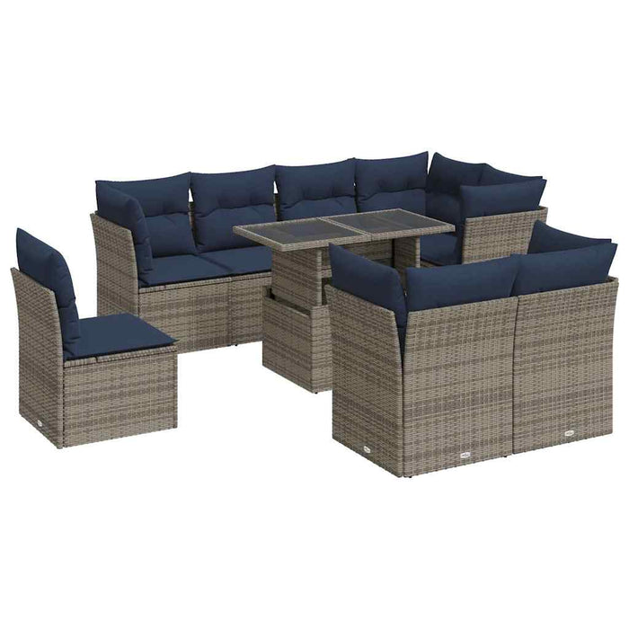 Set canapele grădină cu perne 9 piese gri poliratan/lemn acacia - WALTI WALTI