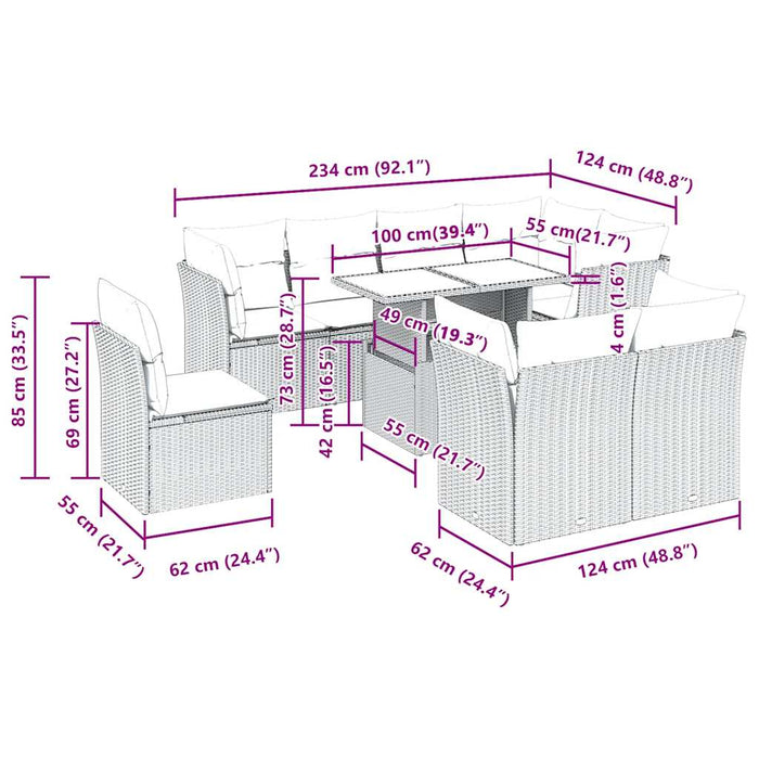 Set canapele de grădină cu perne, 9 piese gri deschis poliratan - WALTI WALTI