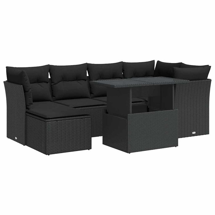 Set canapele de grădină cu perne, 7 piese, negru, poliratan WALTI