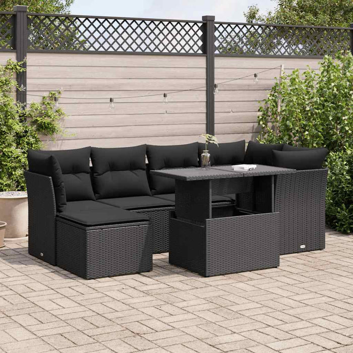 Set canapele de grădină cu perne, 7 piese, negru, poliratan WALTI