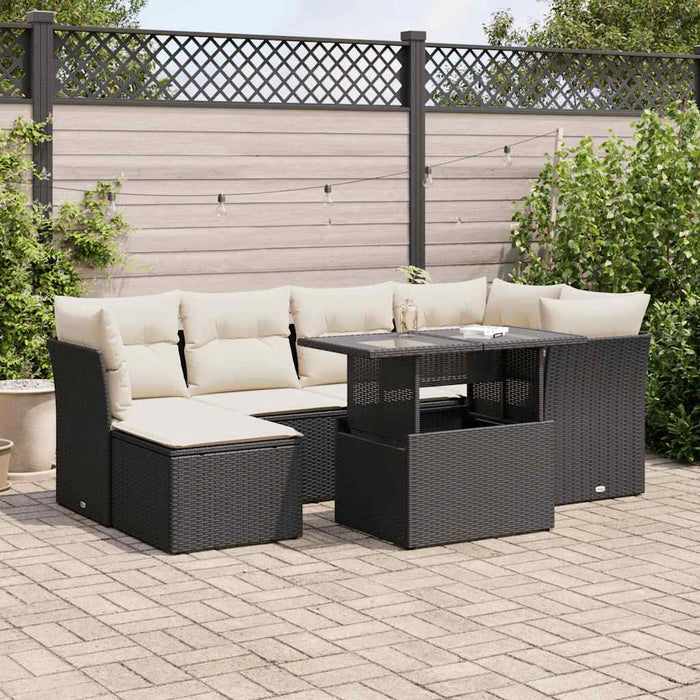 Set canapele de grădină cu perne, 7 piese, negru, poliratan - WALTI WALTI