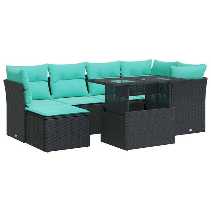 Set canapele grădină perne 7 piese negru, poliratan/lemn acacia - WALTI WALTI