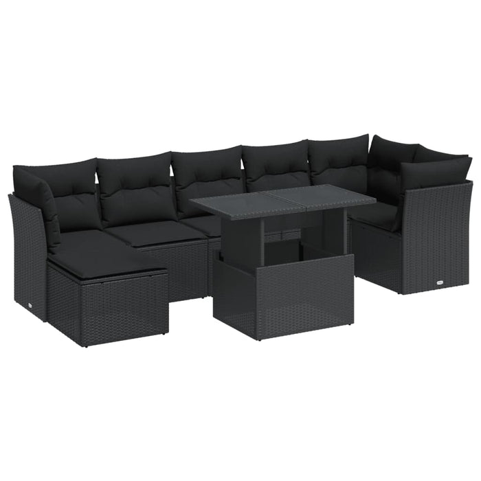 Set mobilier de grădină cu perne, 8 piese, negru, poliratan WALTI