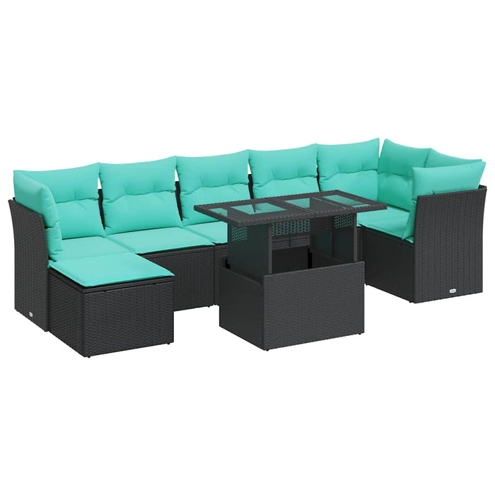 Set canapele grădină perne 8 piese negru, poliratan/lemn acacia WALTI