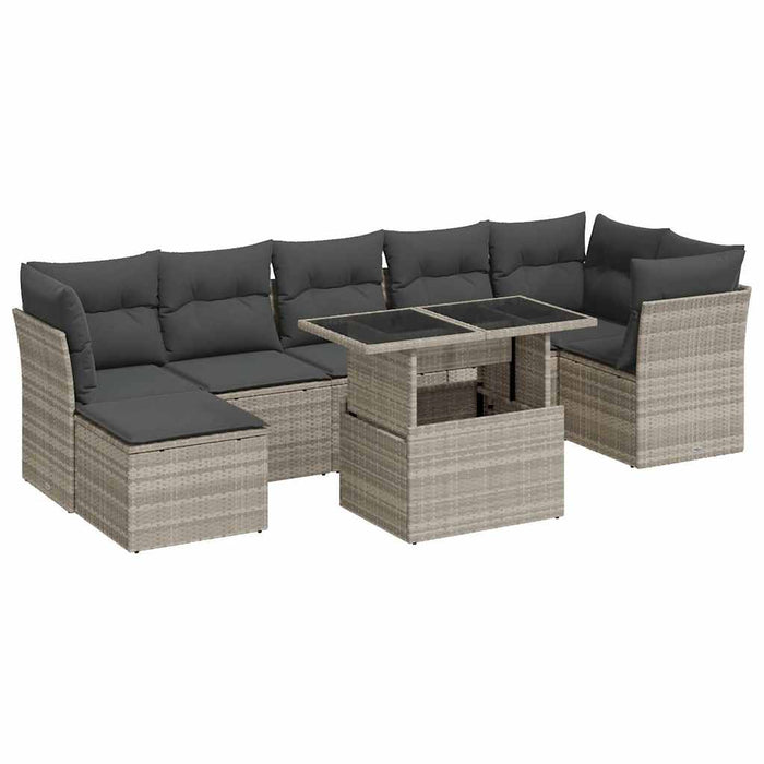 Set mobilier de grădină cu perne, 8 piese gri deschis poliratan - WALTI WALTI