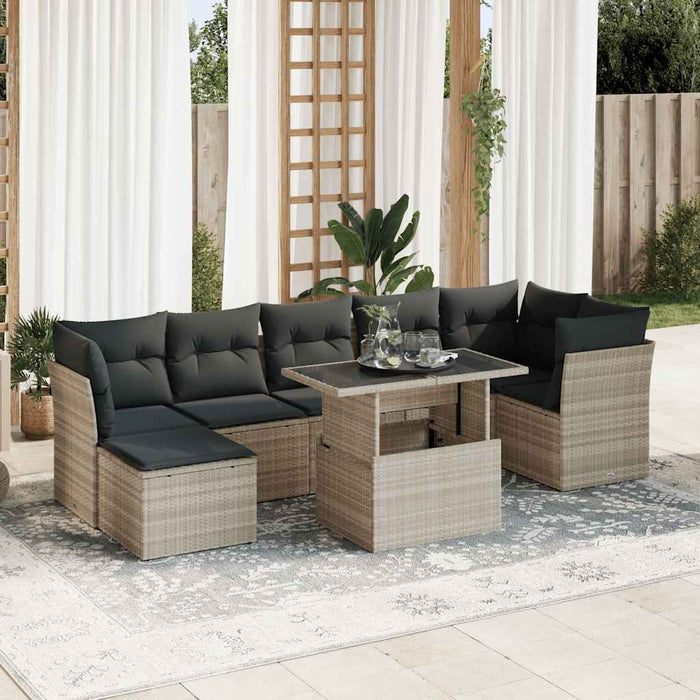Set mobilier de grădină cu perne, 8 piese gri deschis poliratan - WALTI WALTI