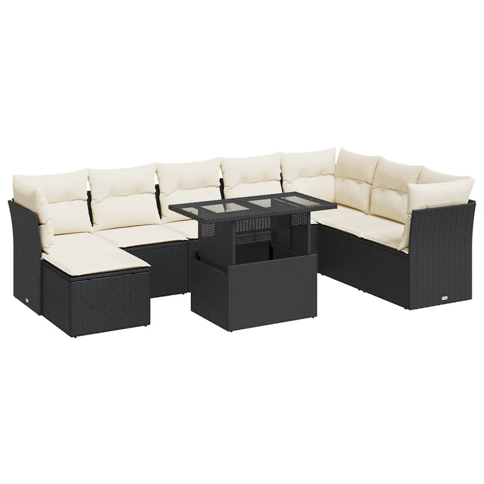 Set mobilier de grădină cu perne, 9 piese, negru, poliratan - WALTI WALTI