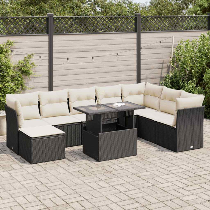 Set mobilier de grădină cu perne, 9 piese, negru, poliratan - WALTI WALTI