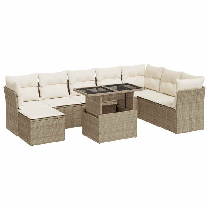 Set canapele de grădină, 9 piese, cu perne, bej, poliratan - WALTI WALTI