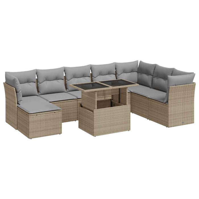 Set canapele de grădină, 9 piese, cu perne, bej, poliratan - WALTI WALTI