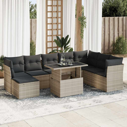 Set canapele de grădină cu perne, 9 piese gri deschis poliratan - WALTI WALTI
