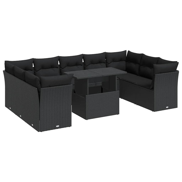 Set canapele de grădină cu perne, 10 piese, negru, poliratan - WALTI WALTI
