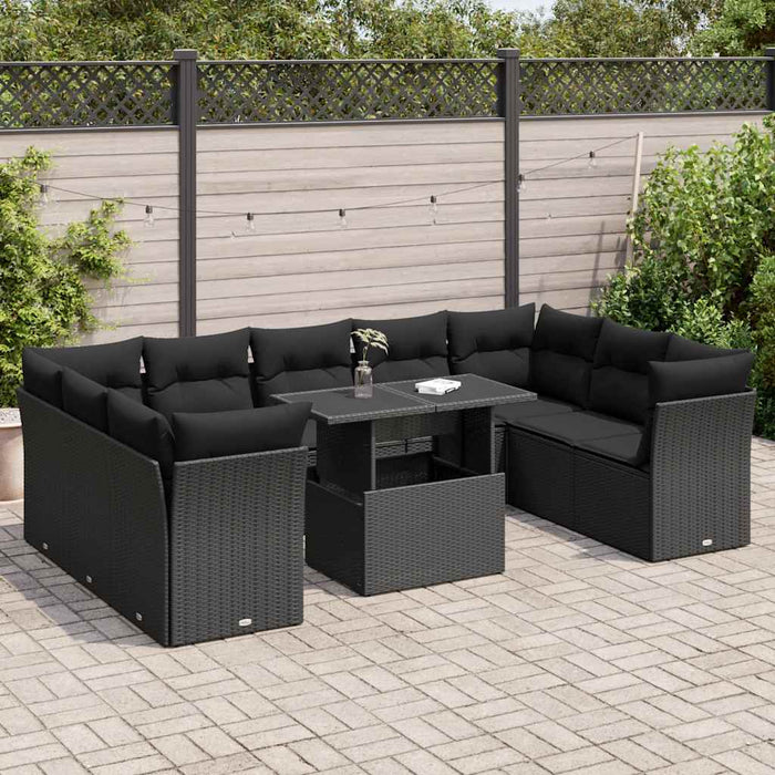 Set canapele de grădină cu perne, 10 piese, negru, poliratan - WALTI WALTI