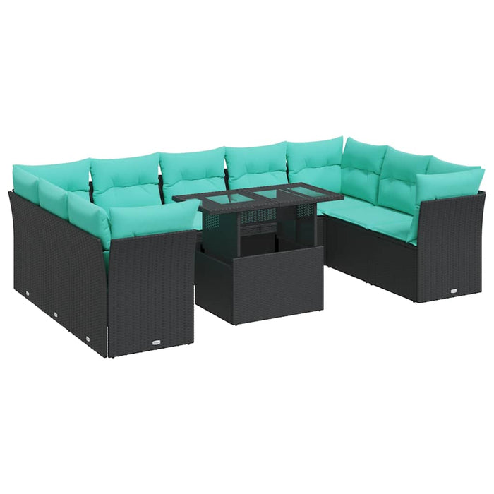Set canapele grădină cu perne 10 piese, negru, poliratan/acacia WALTI
