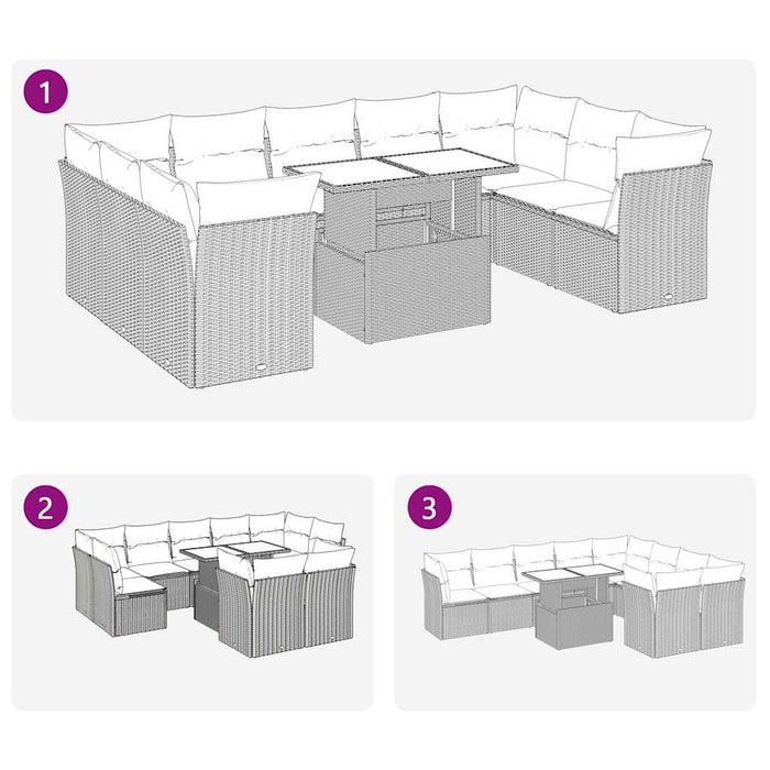 Set canapele grădină cu perne 10 piese, negru, poliratan/acacia WALTI