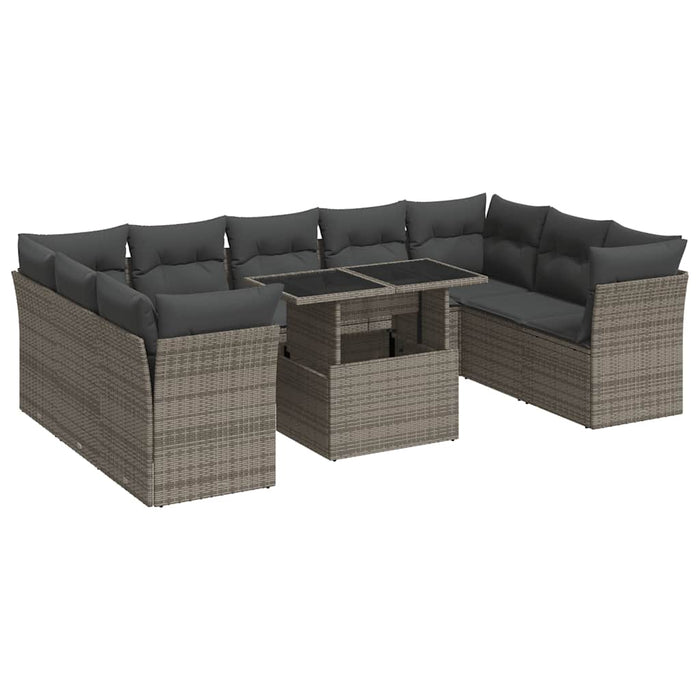 Set mobilier de grădină cu perne, 10 piese, gri, poliratan WALTI