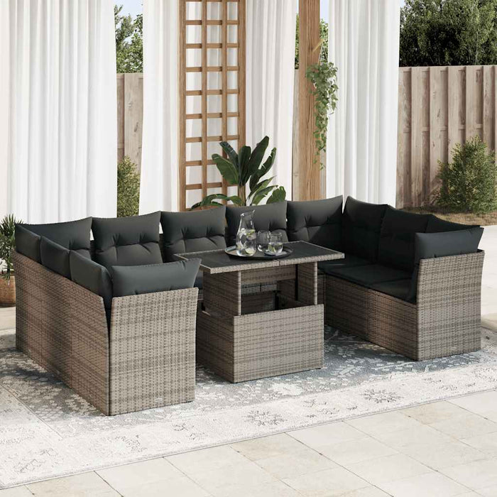 Set mobilier de grădină cu perne, 10 piese, gri, poliratan WALTI
