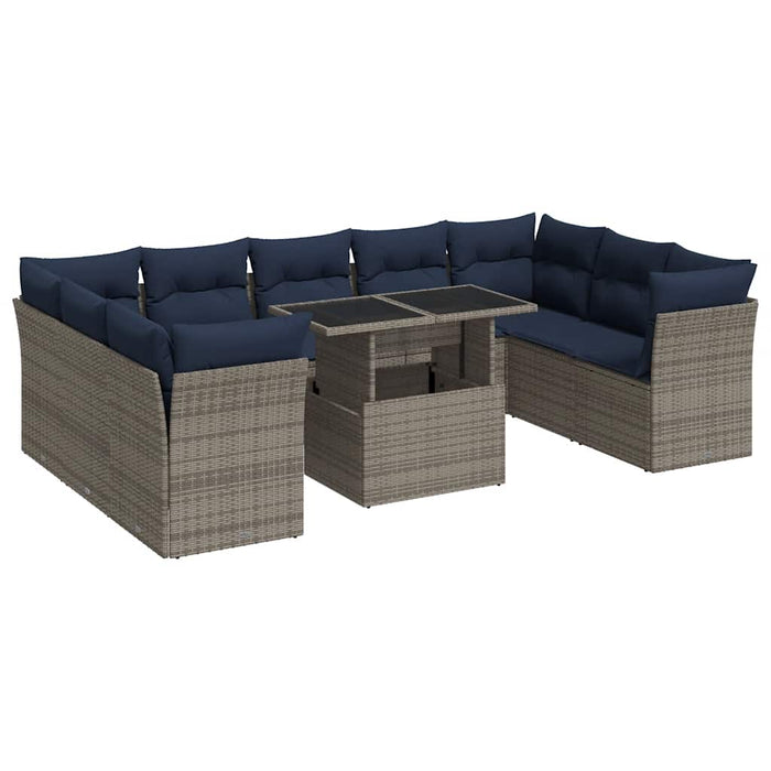 Set mobilier de grădină cu perne, 10 piese, gri, poliratan - WALTI WALTI