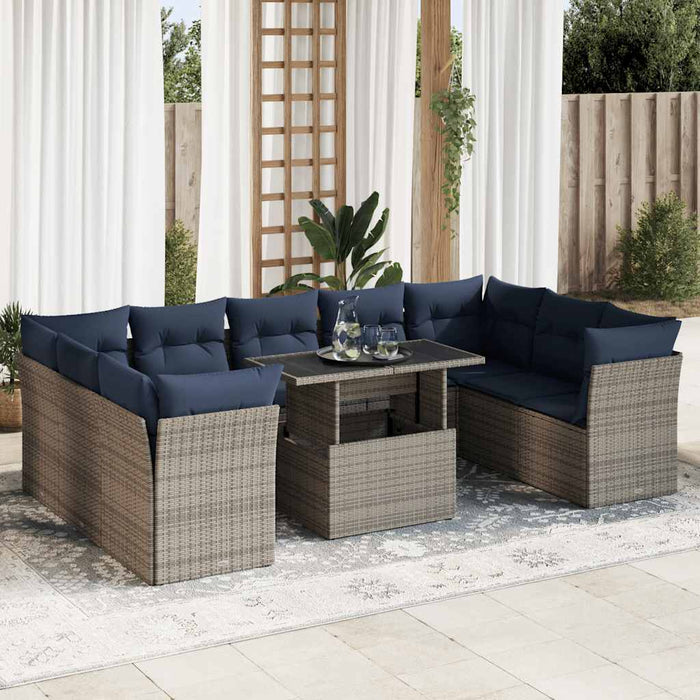 Set mobilier de grădină cu perne, 10 piese, gri, poliratan - WALTI WALTI