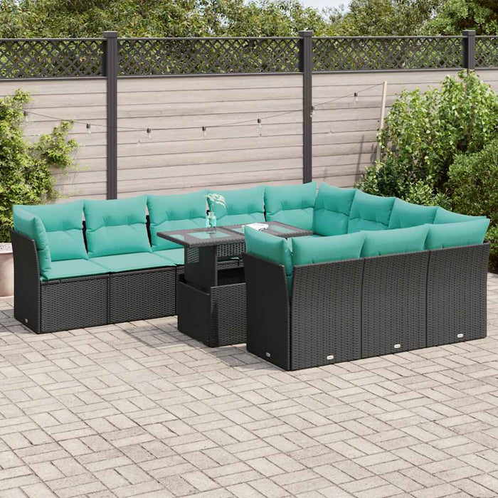 Set canapele grădină cu perne 11 piese, negru, poliratan/acacia - WALTI WALTI