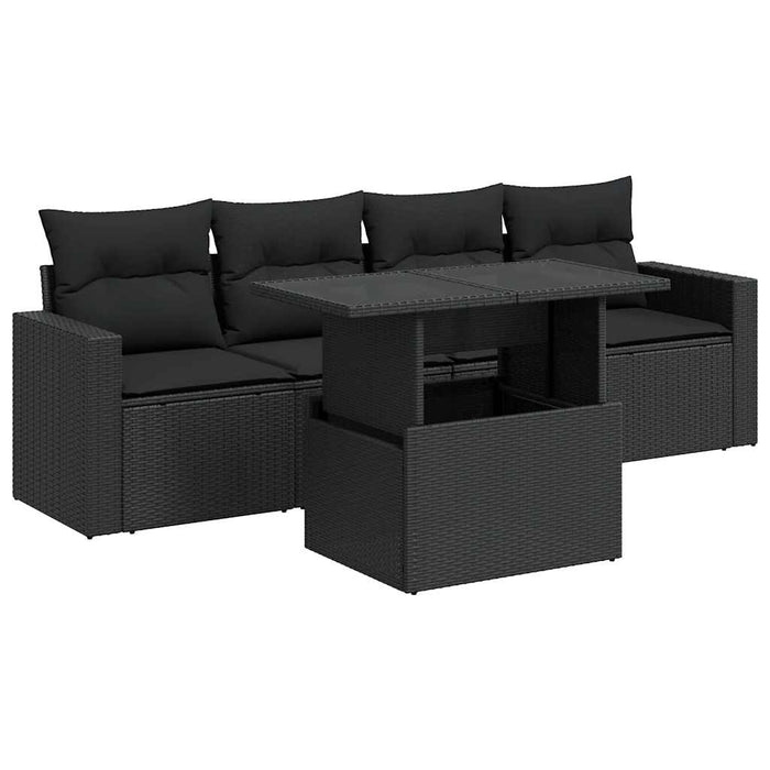 Set mobilier de grădină cu perne, 5 piese, negru, poliratan - WALTI WALTI