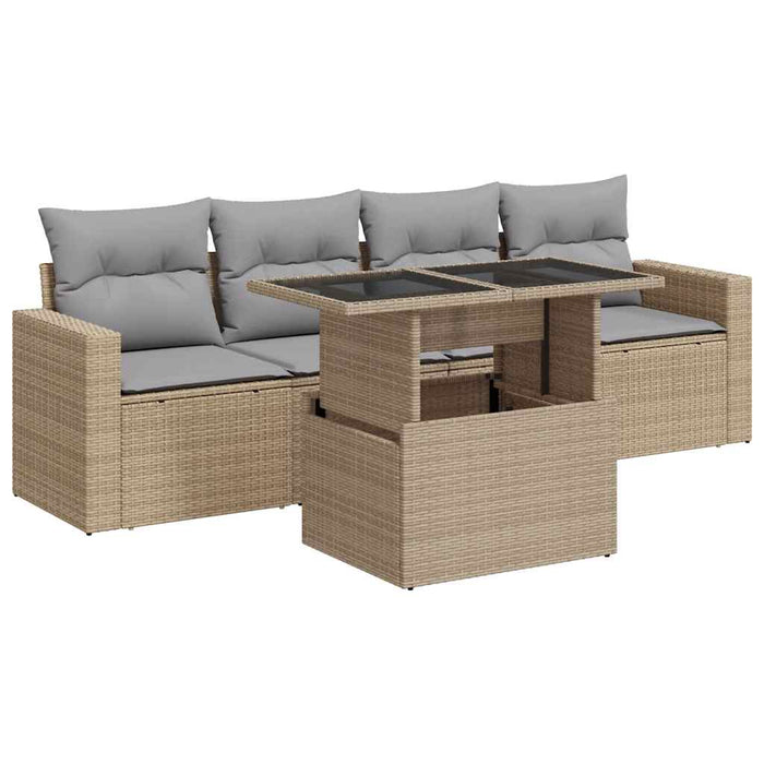 Set canapele de grădină cu perne, 5 piese, bej, poliratan WALTI