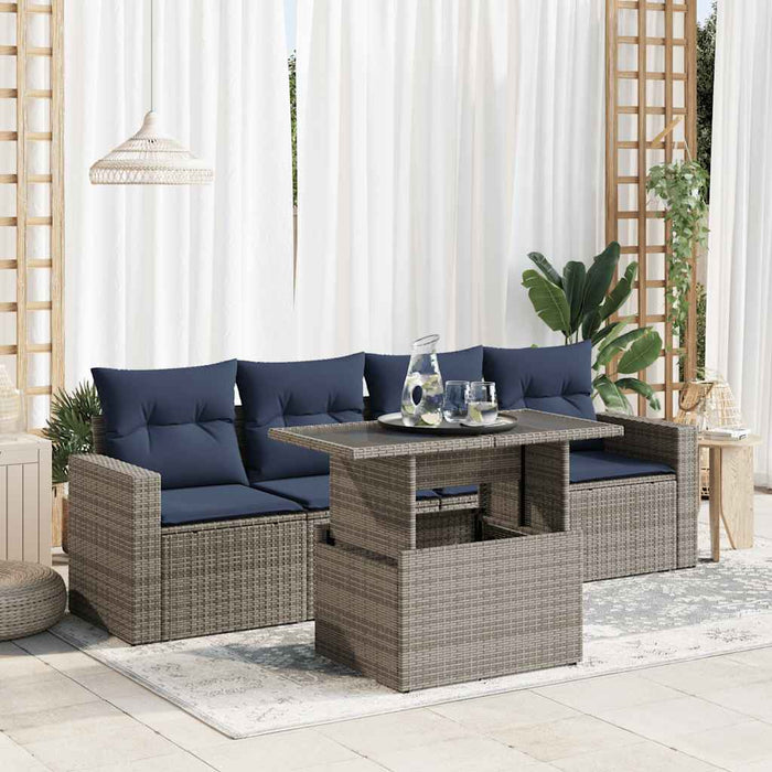 Set canapea de grădină cu perne, 5 piese, poliratan/lemn acacia - WALTI WALTI