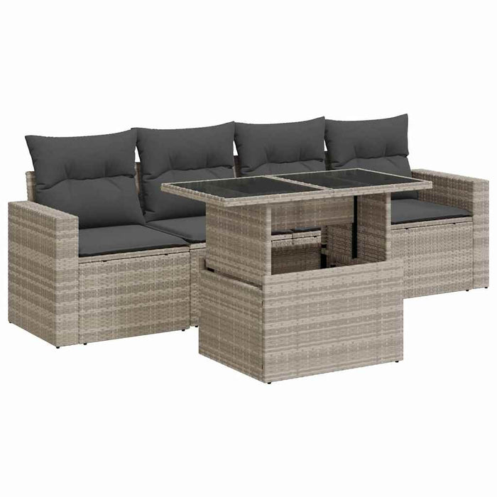 Set canapele de grădină cu perne, 5 piese gri deschis poliratan - WALTI WALTI