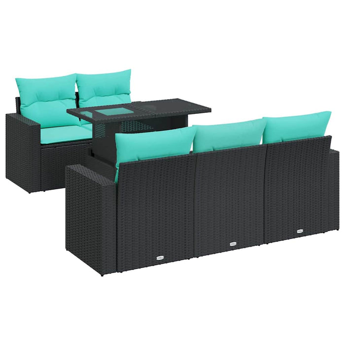 Set mobilier grădină perne 6 piese negru poliratan/lemn acacia - WALTI WALTI