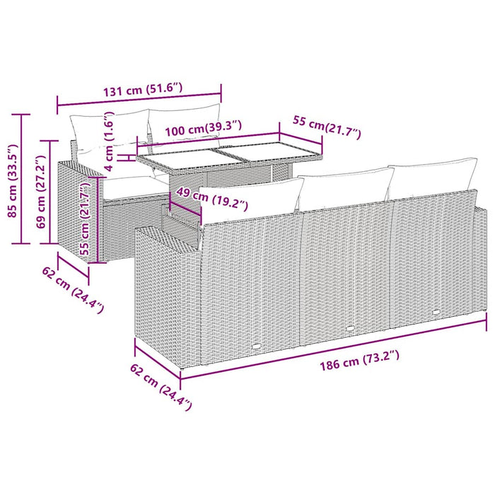 Set mobilier grădină perne 6 piese negru poliratan/lemn acacia - WALTI WALTI