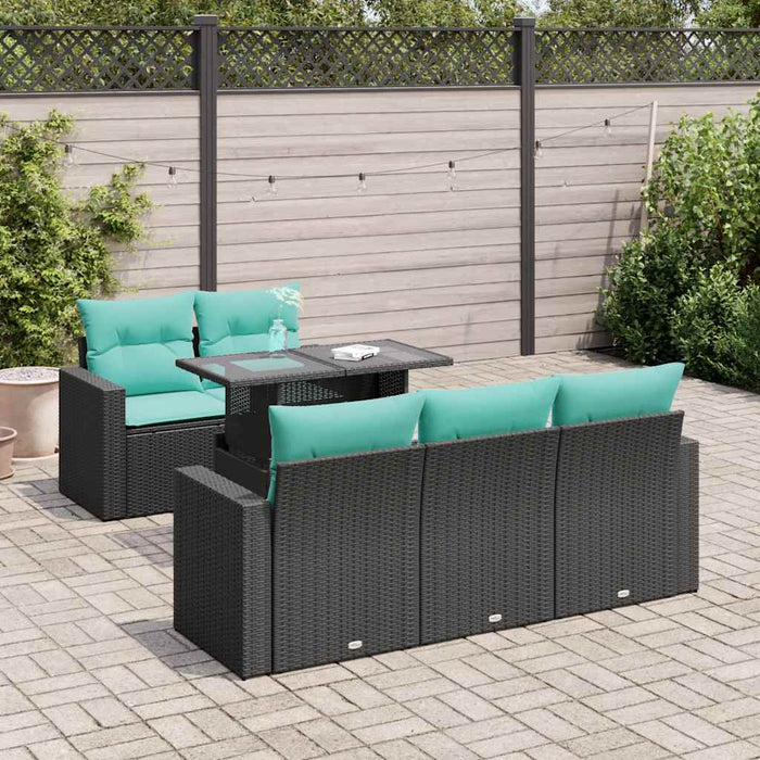 Set mobilier grădină perne 6 piese negru poliratan/lemn acacia - WALTI WALTI