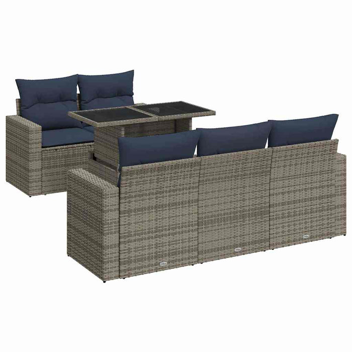 Set mobilier grădină cu perne 6 piese gri poliratan/lemn acacia - WALTI WALTI