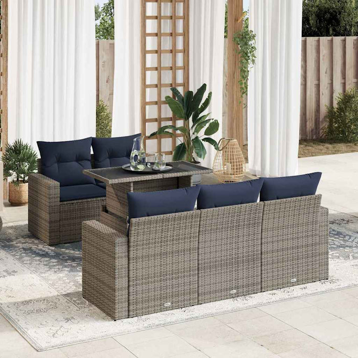 Set mobilier grădină cu perne 6 piese gri poliratan/lemn acacia - WALTI WALTI