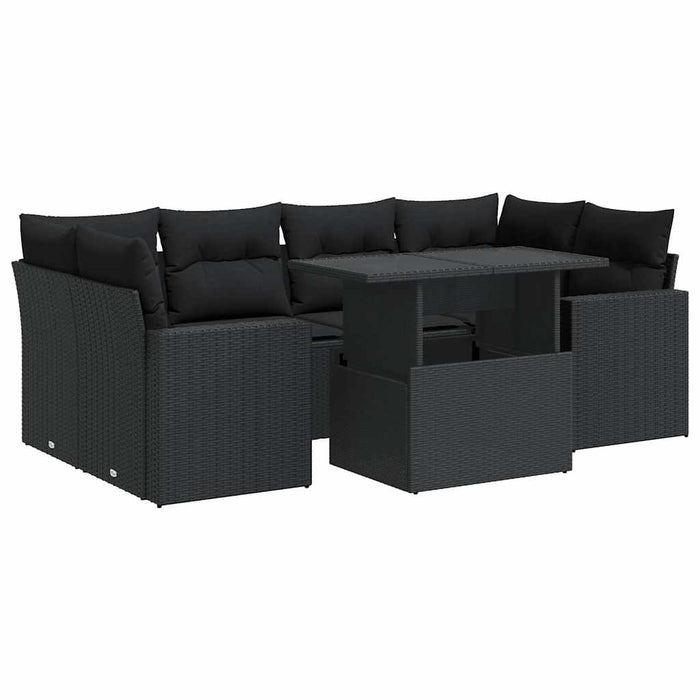 Set canapele de grădină cu perne, 7 piese, negru, poliratan - WALTI WALTI