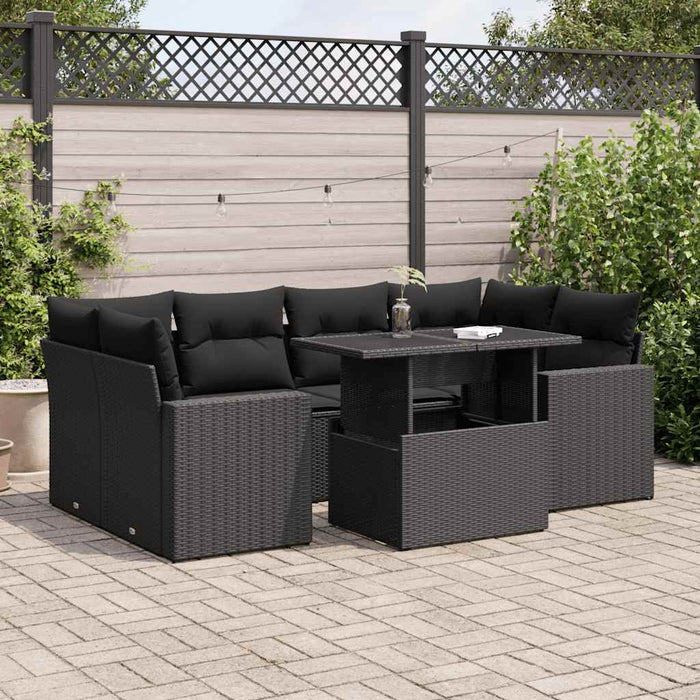 Set canapele de grădină cu perne, 7 piese, negru, poliratan - WALTI WALTI
