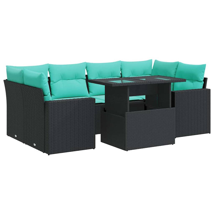 Set canapele grădină perne 7 piese negru, poliratan/lemn acacia - WALTI WALTI