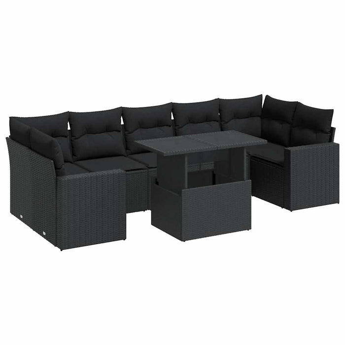 Set mobilier de grădină cu perne, 8 piese, negru, poliratan - WALTI WALTI