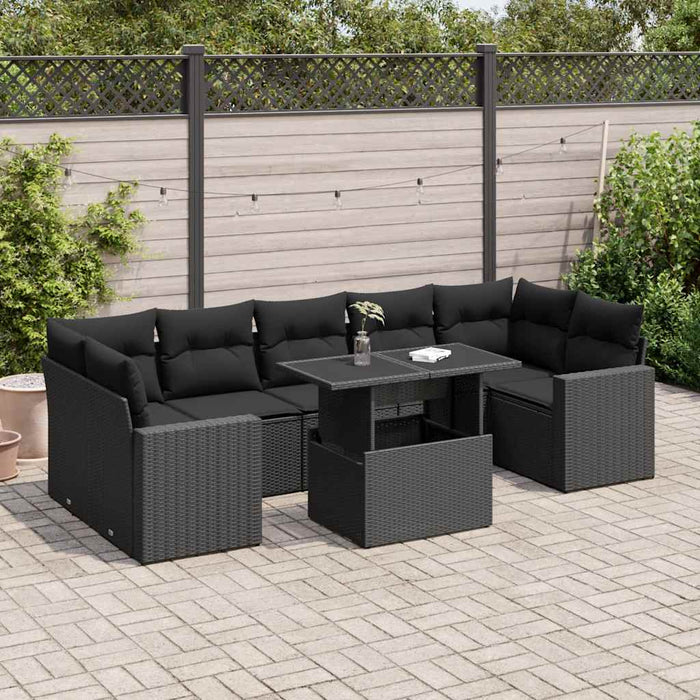Set mobilier de grădină cu perne, 8 piese, negru, poliratan - WALTI WALTI