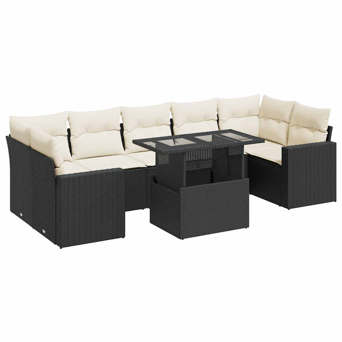 Set mobilier de grădină cu perne, 8 piese, negru, poliratan - WALTI WALTI