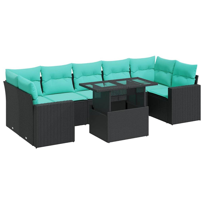 Set mobilier grădină perne 8 piese negru, poliratan/lemn acacia - WALTI WALTI