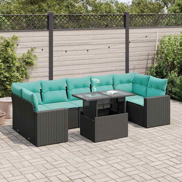 Set mobilier grădină perne 8 piese negru, poliratan/lemn acacia - WALTI WALTI