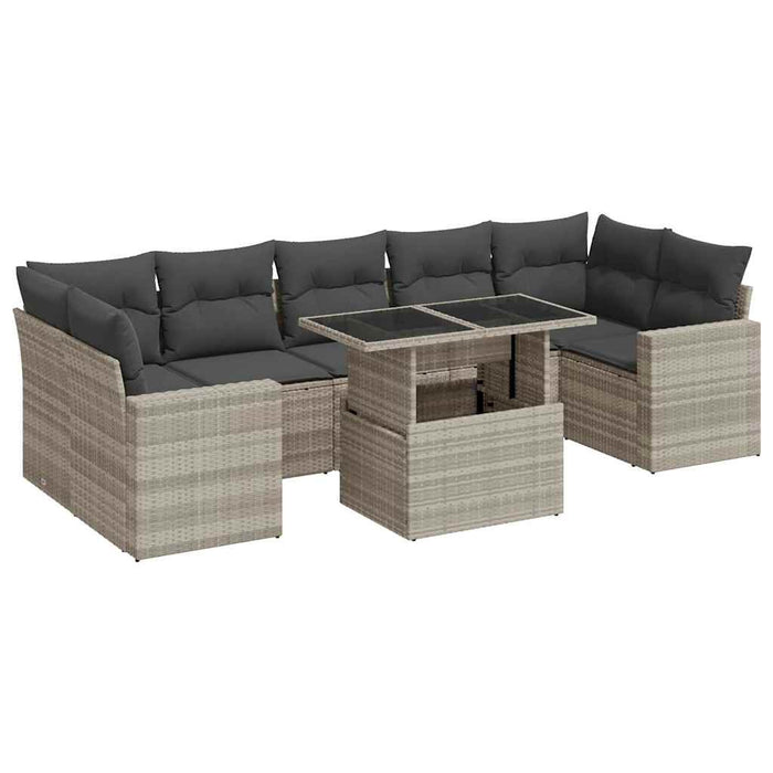 Set mobilier de grădină cu perne, 8 piese gri deschis poliratan - WALTI WALTI